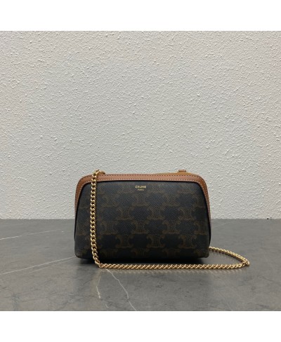 CELINE CLUTCH WITH CHAIN IN TRIOMPHE CANVAS AND LAMBSKIN