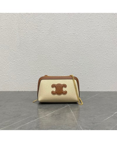 CELINE CLUTCH ON CHAIN CUIR TRIOMPHE IN TEXTILE AND CALFSKIN