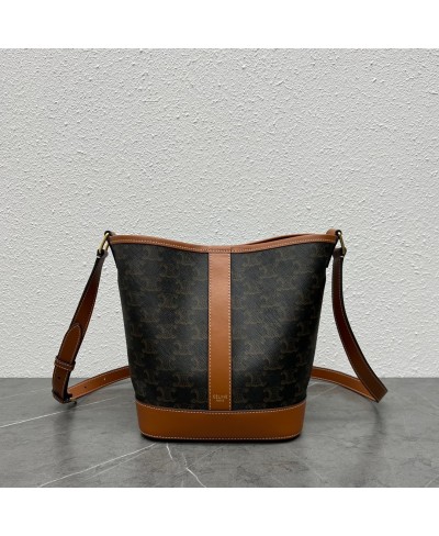 CELINE SMALL BUCKET IN TRIOMPHE CANVAS AND CALFSKIN