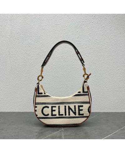 CELINE MEDIUM AVA STRAP BAG IN TEXTILE WITH CELINE ALL-OVER AND CALFSKIN