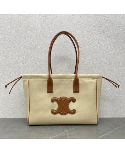 BORSA CABAS CUIR TRIOMPHE CON COULISSE IN TESSUTO E PELLE DI VITELLO LISCIA CELINE