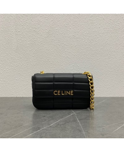 CELINE CHAIN SHOULDER BAG MATELASSE MONOCHROME CELINE IN QUILTED GOATSKIN