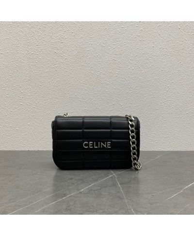 CELINE CHAIN SHOULDER BAG MATELASSE MONOCHROME CELINE IN QUILTED GOATSKIN