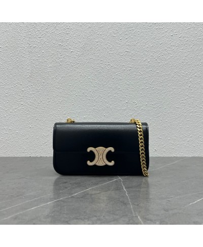 CELINE CHAIN SHOULDER BAG TRIOMPHE WITH STRASS CLOSURE IN SHINY CALFSKIN