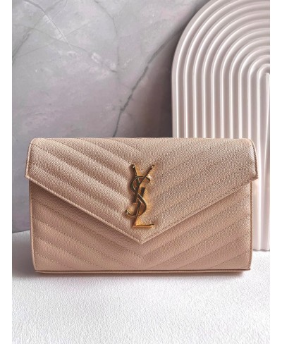 SAINT LAURENT CASSANDRE MATELASSÉ CHAIN WALLET IN GRAIN DE POUDRE EMBOSSED LEATHER