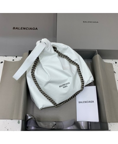 BALENCIAGA WOMEN'S CRUSH SMALL TOTE BAG IN OPTIC WHITE