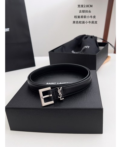 SAINT LAURENT CASSANDRE THIN BELT WITH SQUARE BUCKLE IN SMOOTH LEATHER