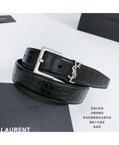 SAINT LAURENT CASSANDRE BELT WITH SQUARE BUCKLE