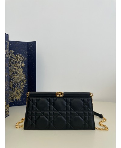 CHRISTIAN DIOR DIOR CARO COLLE NOIRE CLUTCH WITH CHAIN