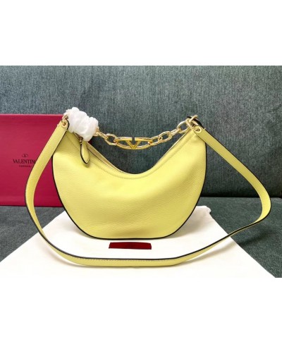 VALENTINO SMALL VLOGO MOON HOBO BAG IN LEATHER WITH CHAIN