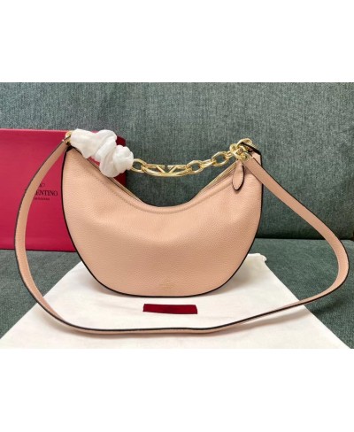 VALENTINO SMALL VLOGO MOON HOBO BAG IN LEATHER WITH CHAIN