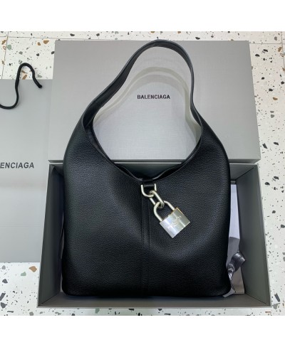 BALENCIAGA WOMEN'S LOCKER MEDIUM NORTH-SOUTH HOBO BAG IN BLACK