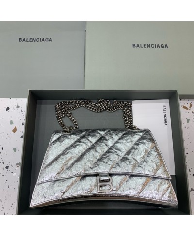 BORSA CON CATENA CRUSH MEDIA METALLIZZATA E TRAPUNTATA BALENCIAGA