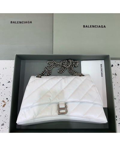 BORSA CRUSH MEDIA TRAPUNTATA CON CATENA DA DONNA IN BIANCO OTTICO BALENCIAGA