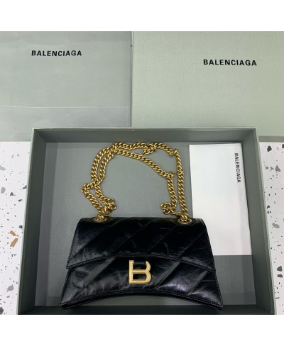 BALENCIAGA WOMEN'S CRUSH SMALL CHAIN BAG QUILTED IN BLACK