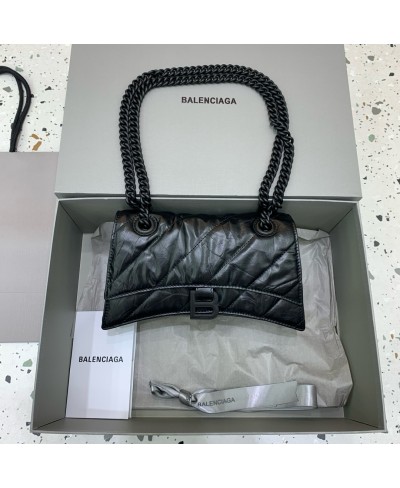 BALENCIAGA WOMEN'S CRUSH SMALL CHAIN BAG QUILTED IN BLACK