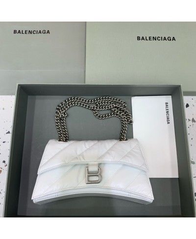 BALENCIAGA WOMEN'S CRUSH SMALL CHAIN BAG QUILTED IN OPTIC WHITE