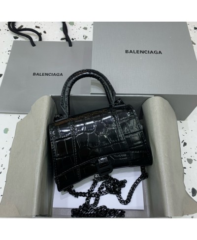 BALENCIAGA WOMEN'S HOURGLASS MINI HANDBAG CROCODILE EMBOSSED