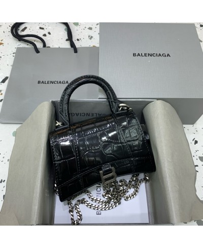 BALENCIAGA WOMEN'S HOURGLASS MINI HANDBAG CROCODILE EMBOSSED