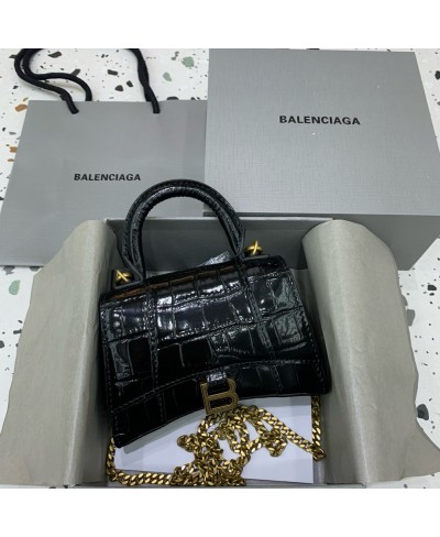 BALENCIAGA WOMEN'S HOURGLASS MINI HANDBAG CROCODILE EMBOSSED