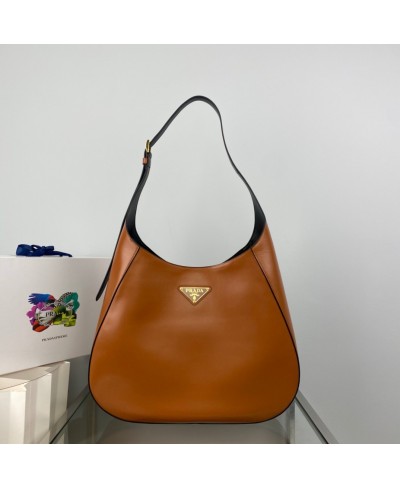 PRADA Large leather shoulder bag with topstitching