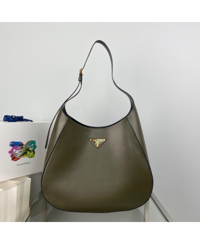 PRADA Large leather shoulder bag with topstitching