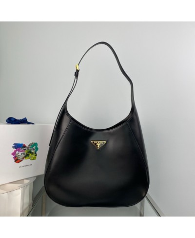 PRADA Large leather shoulder bag with topstitching