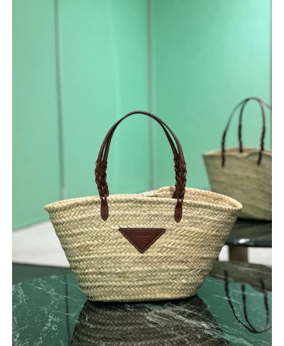 PRADA Woven Palm and Leather Tote