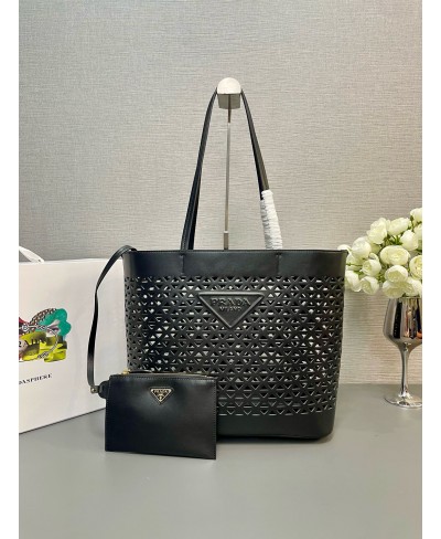 PRADA Large perforated leather tote bag