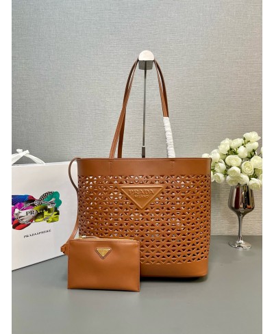 PRADA Large perforated leather tote bag