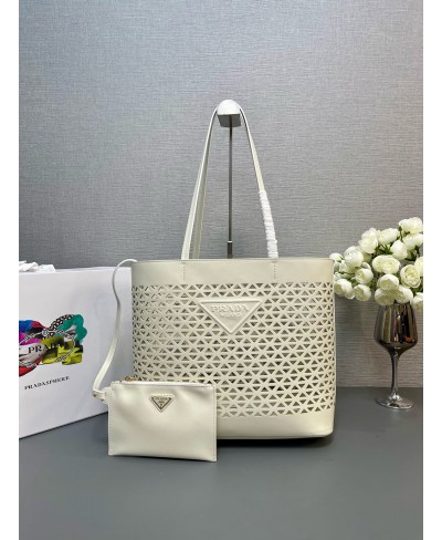 PRADA Large perforated leather tote bag