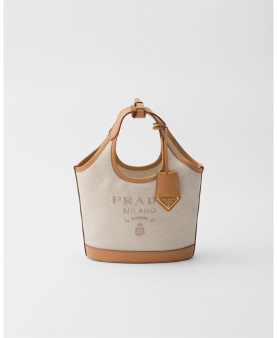 PRADA Linen blend and leather mini-buckle bag