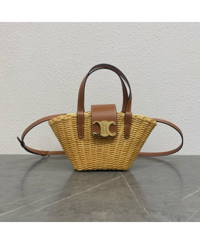 Borsa Couffin Teen in vimini e pelle di vitello naturale CELINE