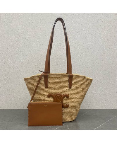 Borsa Celine Classic Panier media in rafia e morbida pelle di vitello CELINE