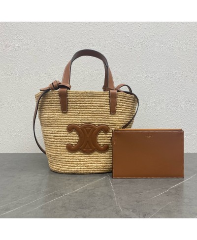 CELINE TEEN SUPPLE CELINE CLASSIC PANIER in Raffia and calfskin