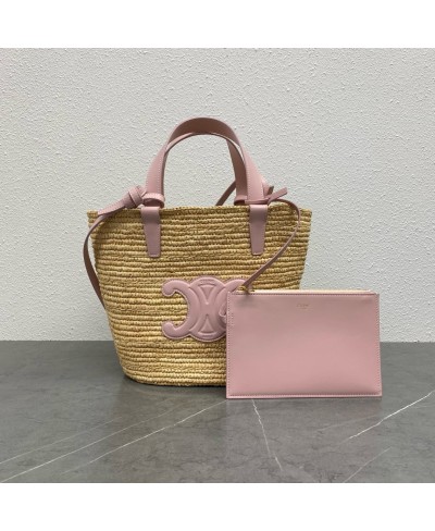 Borsa Celine Classic Panier Teen in rafia e morbida pelle di vitello CELINE