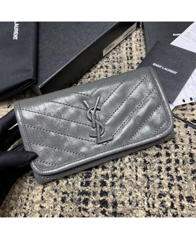 SAINT LAURENT NIKI LARGE WALLET IN CRINKLED VINTAGE LEATHER