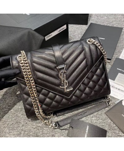 BAG ENVELOPE MEDIUM IN PELLE NERA TRAPUNTATA E A TEXTURE (PELLE ORIGINALE) SAINT LAURENT