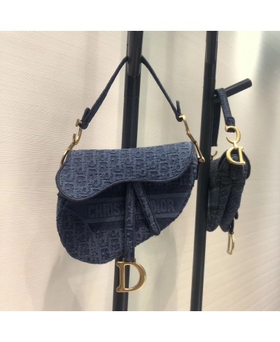 CHRISTIAN DIOR SADDLE DENIM CANVAS BAG