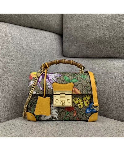 GUCCI Padlock GG Flora small bamboo shoulder bag