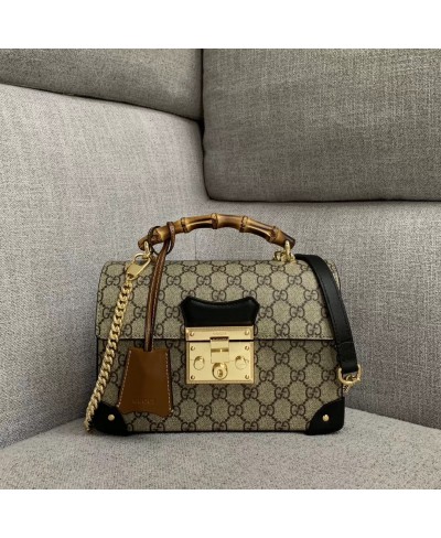 GUCCI Padlock GG small bamboo shoulder bag