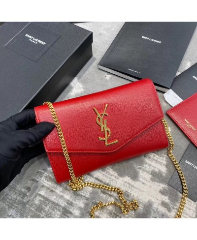 SAINT LAURENT UPTOWN CHAIN WALLET IN GRAIN DE POUDRE EMBOSSED LEATHER