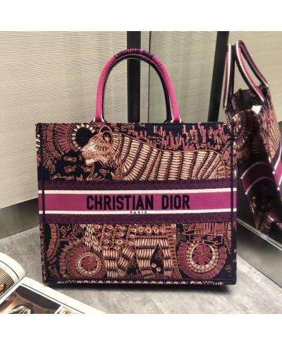 BORSA DIOR BOOK TOTE DIOR ANIMALS IN TELA RICAMATA FUCSIA CHRISTIAN DIOR