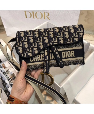 CHRISTIAN DIOR BLUE SADDLE DIOR OBLIQUE POCHETTE