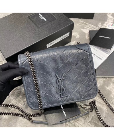 SAINT LAURENT (ORIGINAL LEATHER) NIKI CHAIN WALLET IN CRINKLED VINTAGE LEATHER