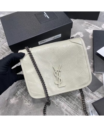 SAINT LAURENT (ORIGINAL LEATHER) NIKI CHAIN WALLET IN CRINKLED VINTAGE LEATHER