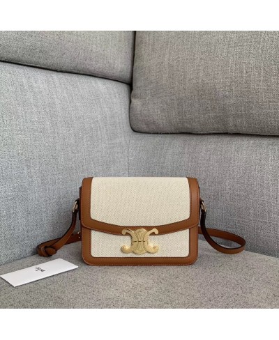 CELINE TEEN TRIOMPHE BAG IN TEXTILE AND NATURAL CALFSKIN