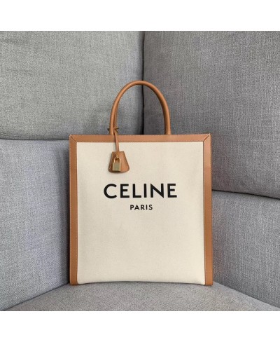 BORSA CABAS CELINE VERTICALE IN TELA CON STAMPA CELINE E PELLE DI VITELLO CELINE