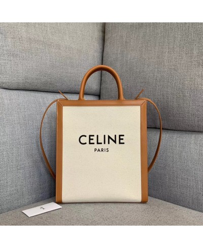 BORSA CABAS CELINE VERTICALE PICCOLA IN TELA CON STAMPA CELINE E PELLE DI VITELLO CELINE