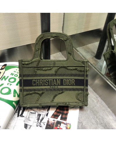 BORSA DIOR MINI BOOK TOTE MOTIVO MIMETICO IN TELA RICAMATA VERDE CHRISTIAN DIOR